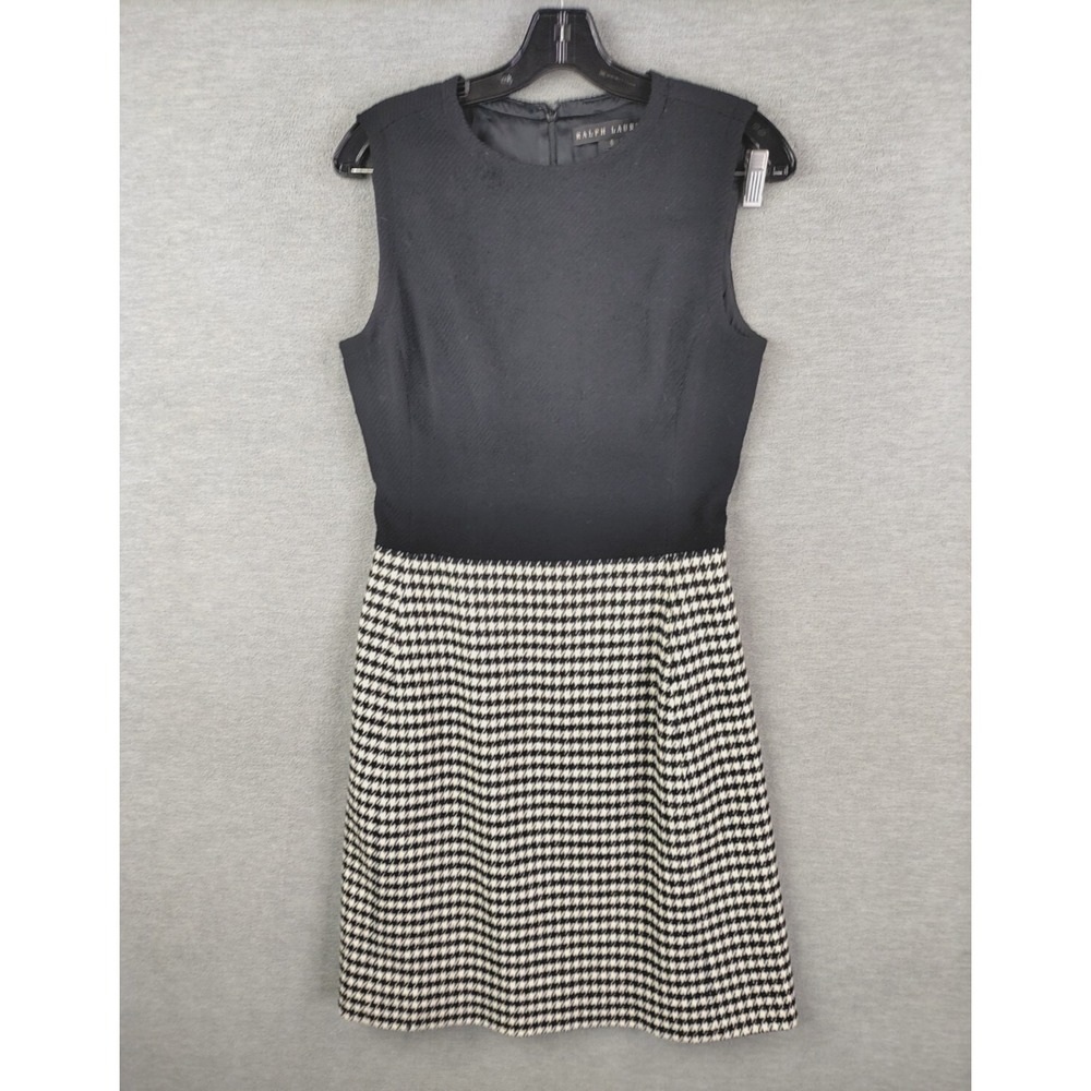 Ralph Lauren Womens Dress 6‎ Black Houndstooth Knit Sweater Preppy Black Label